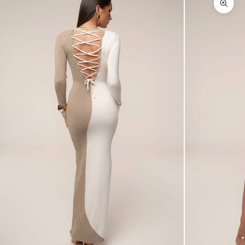 NEW!!! JLUXLABEL White and Taupe Long Sleeve Maxi Dress - Picture 2 of 5